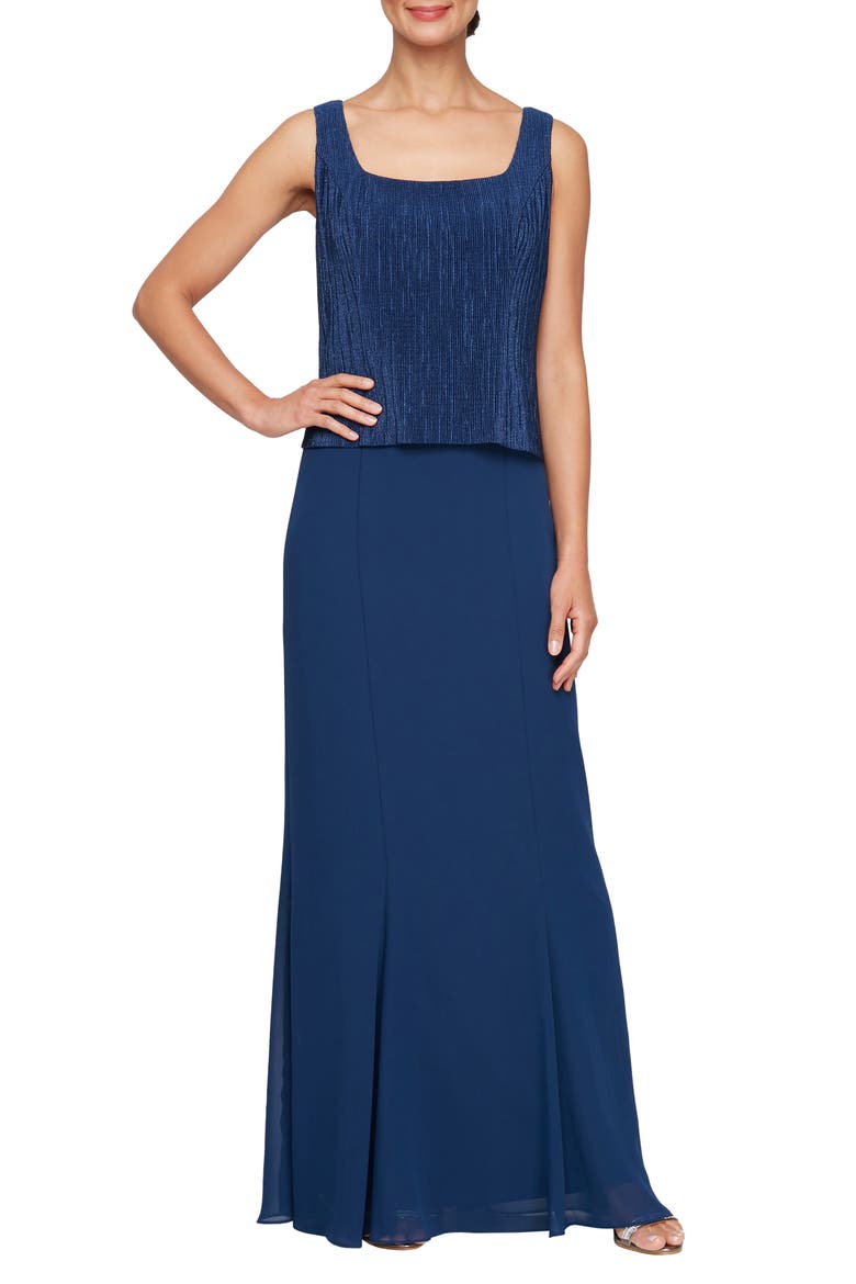 Metallic Mock Two-Piece Gown with Jacket, Alternate, color, COBALT