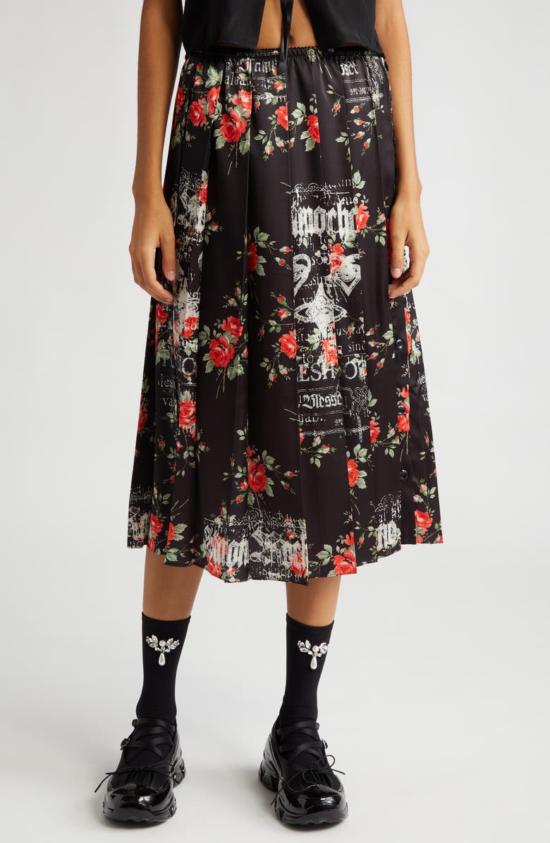 Simone Rocha Logo Floral Print Pleated Skirt, Main, color, 