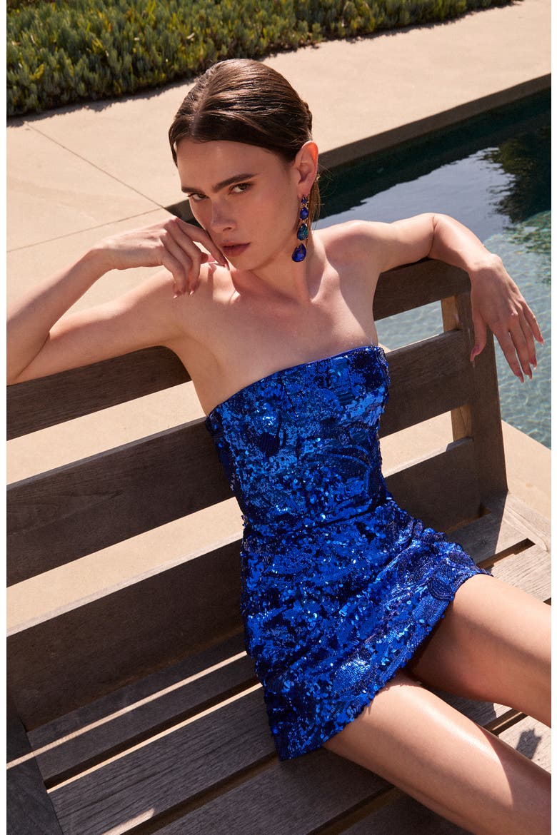 Linda Sequin Strapless Minidress, Alternate, color, ROYAL BLUE