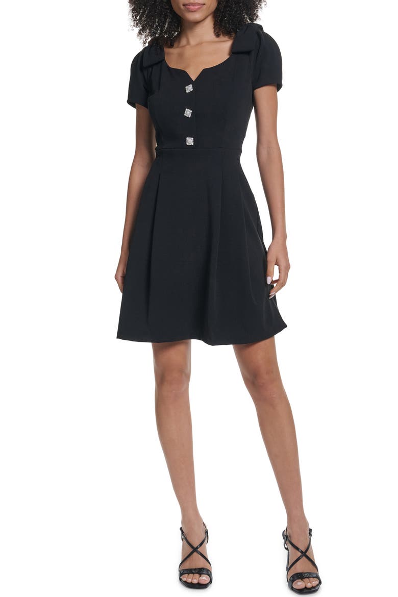 Scuba Crepe Fit & Flare Dress, Main, color, BLACK