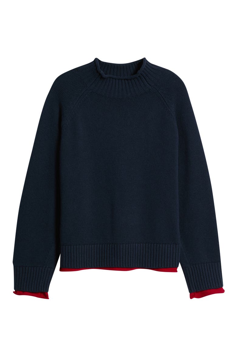 Hazel Roll Neck Cotton & Wool Sweater, Alternate, color, NAVY