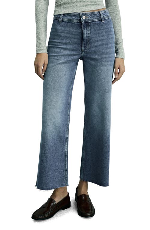 Shop Mango Catherin Raw Hem High Waist Wide Leg Culotte Jeans In Medium Blue