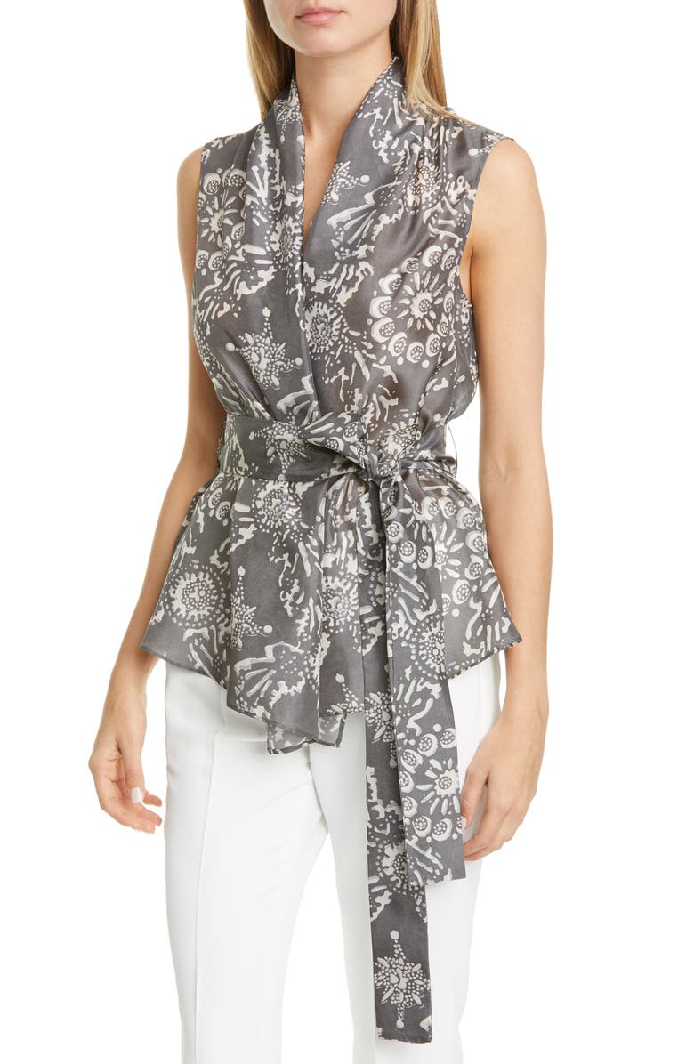 Brunello Cucinelli Floral Print Silk Wrap Blouse, Main, color,