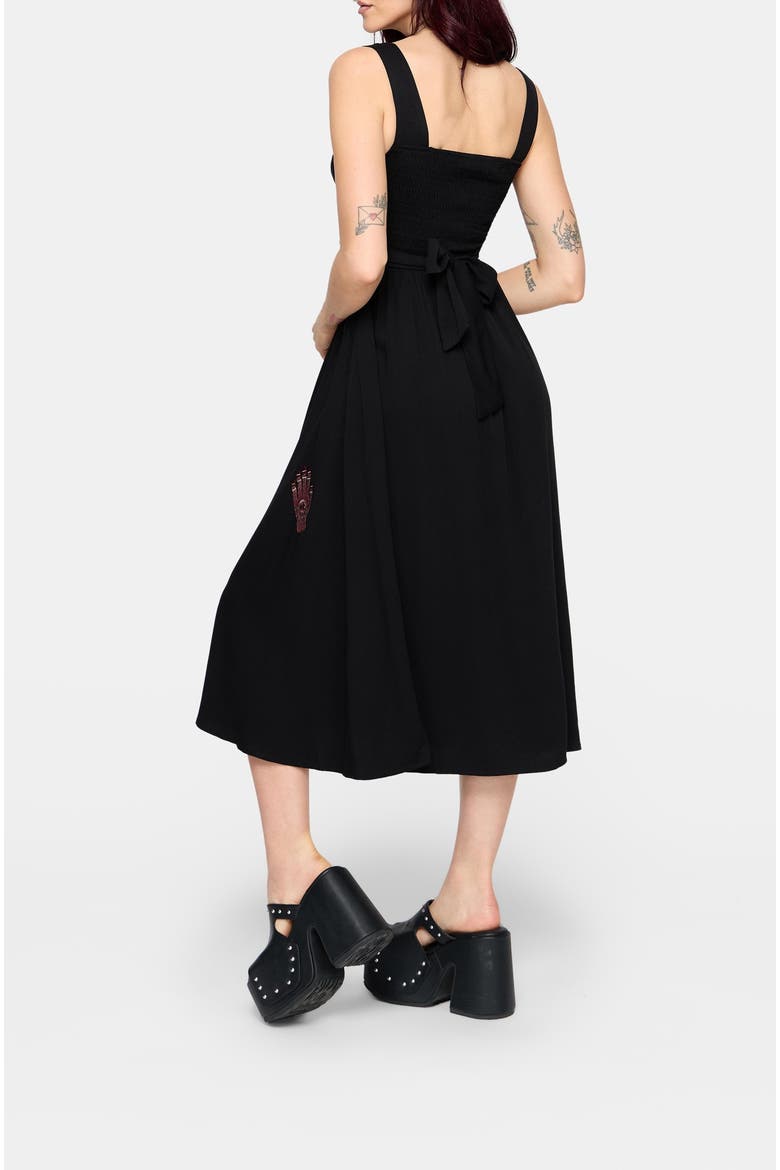 Mireth Embroidered Wrap Front Midi Dress, Alternate, color, Black