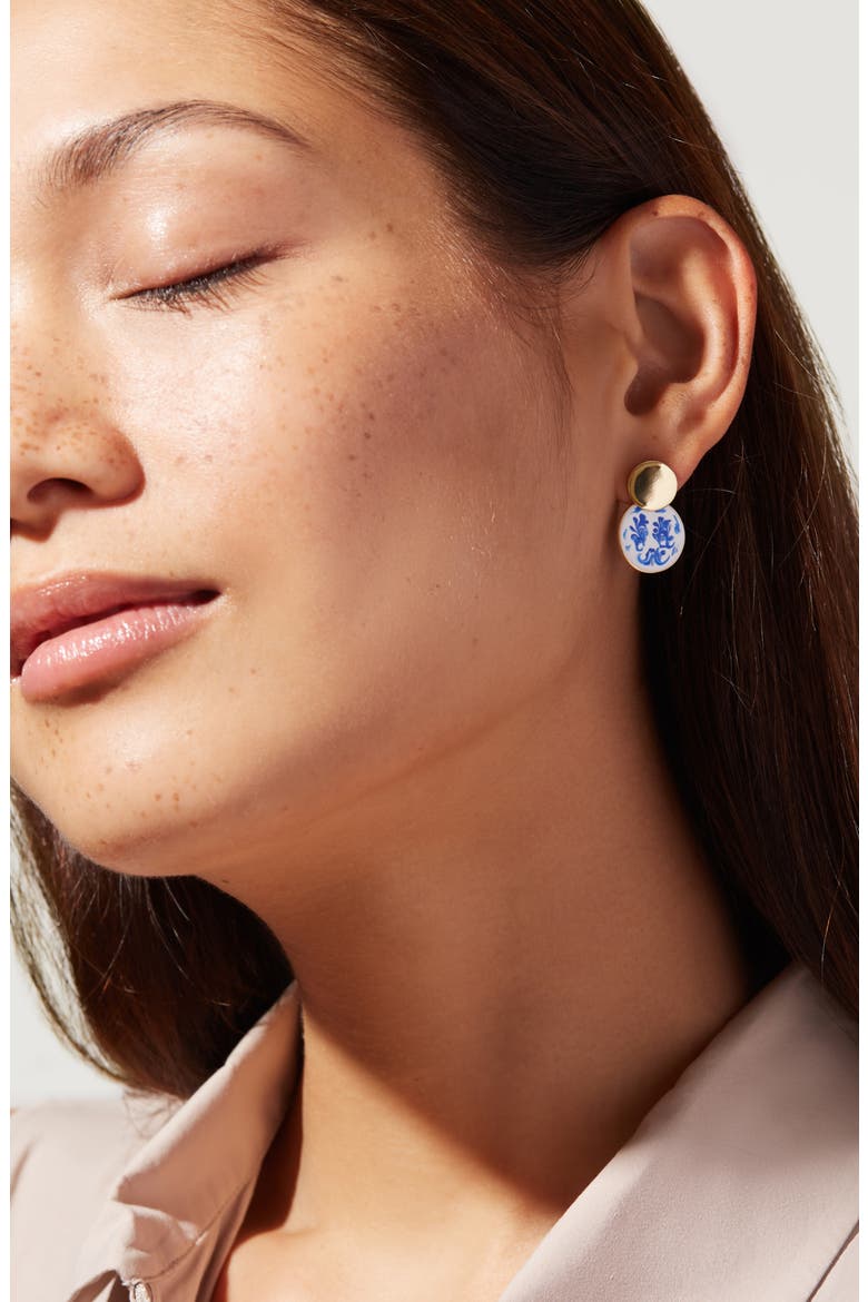 Enamel Earrings - Mini Kinoko Marble Blue, Alternate, color, Gold