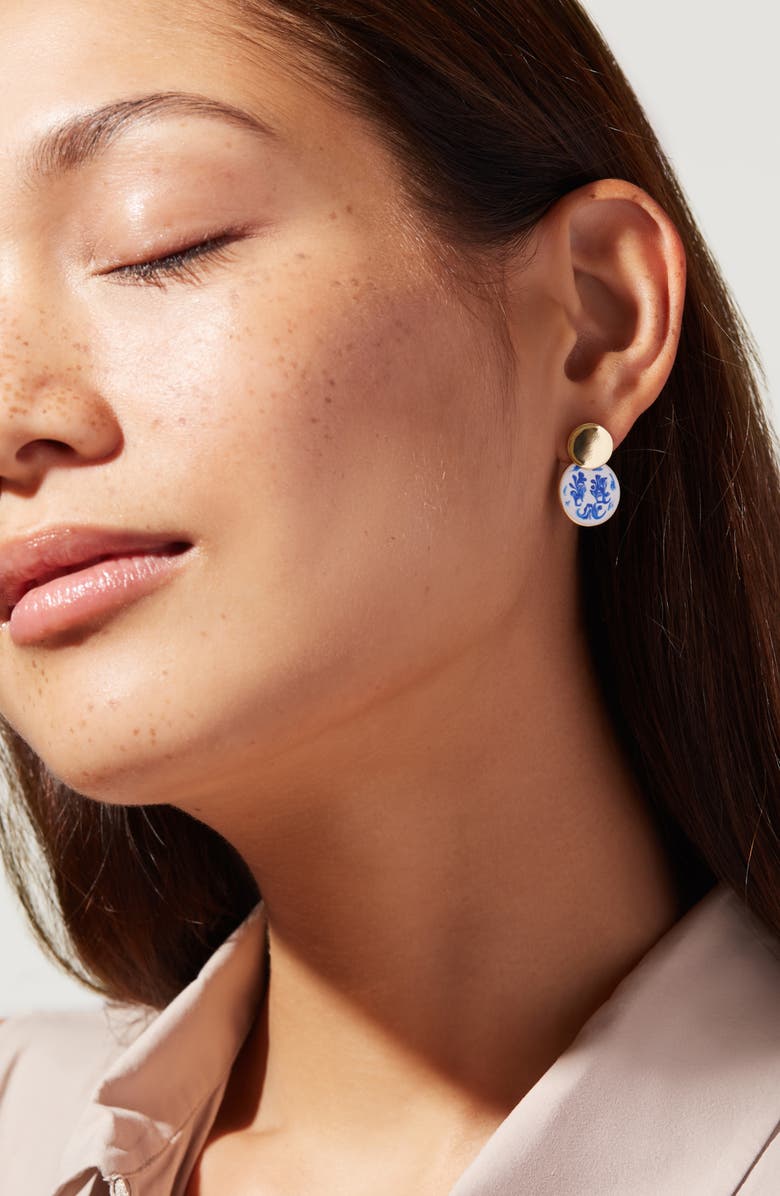 Ana Luisa Enamel Earrings - Mini Kinoko Marble Blue, Alternate, color, Gold