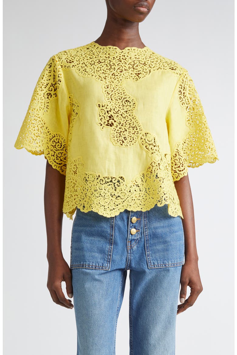 Kadene Lace Linen Top, Main, color, CITRINE