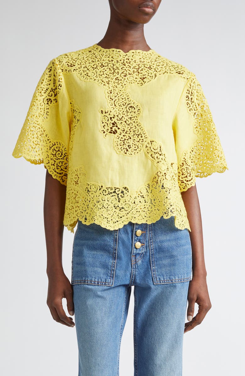 Ulla Johnson Kadene Lace Linen Top, Main, color, Citrine