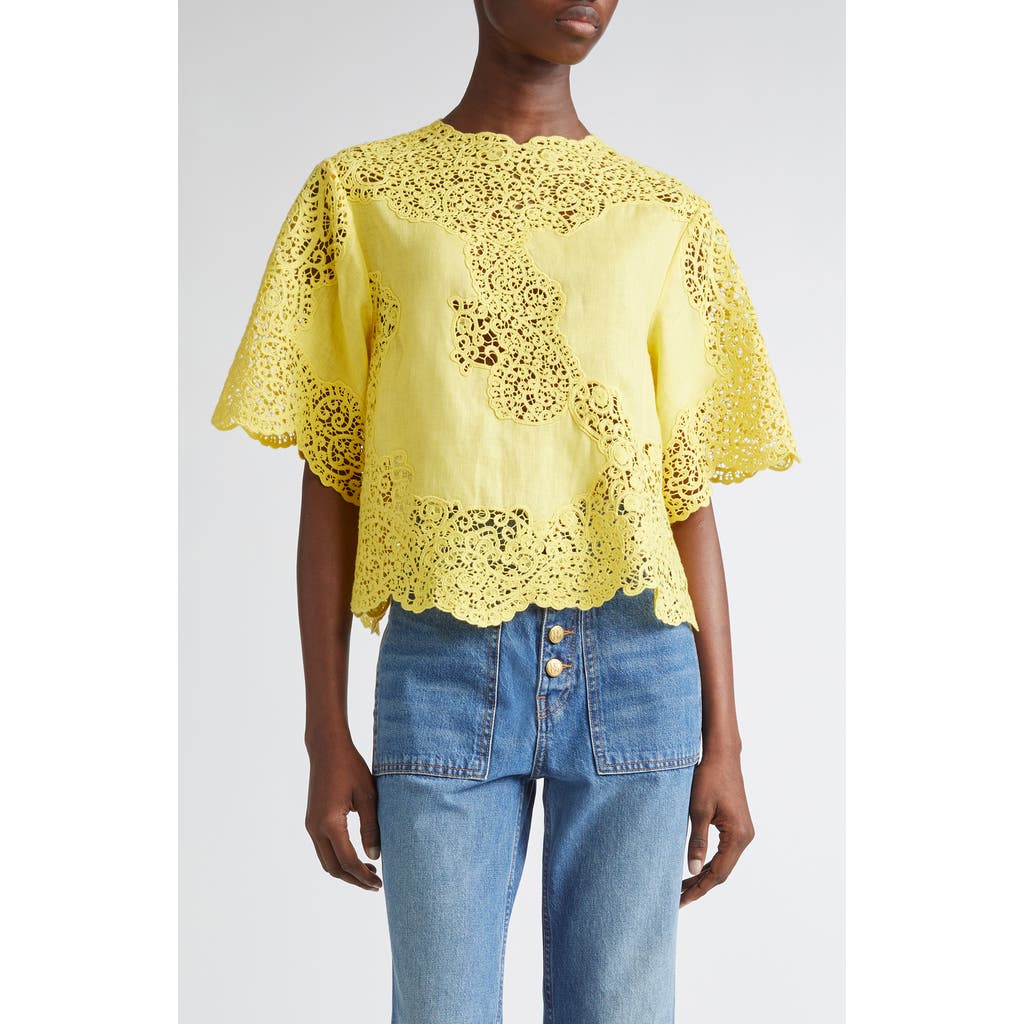 Ulla Johnson Kadene Lace Linen Top In Yellow