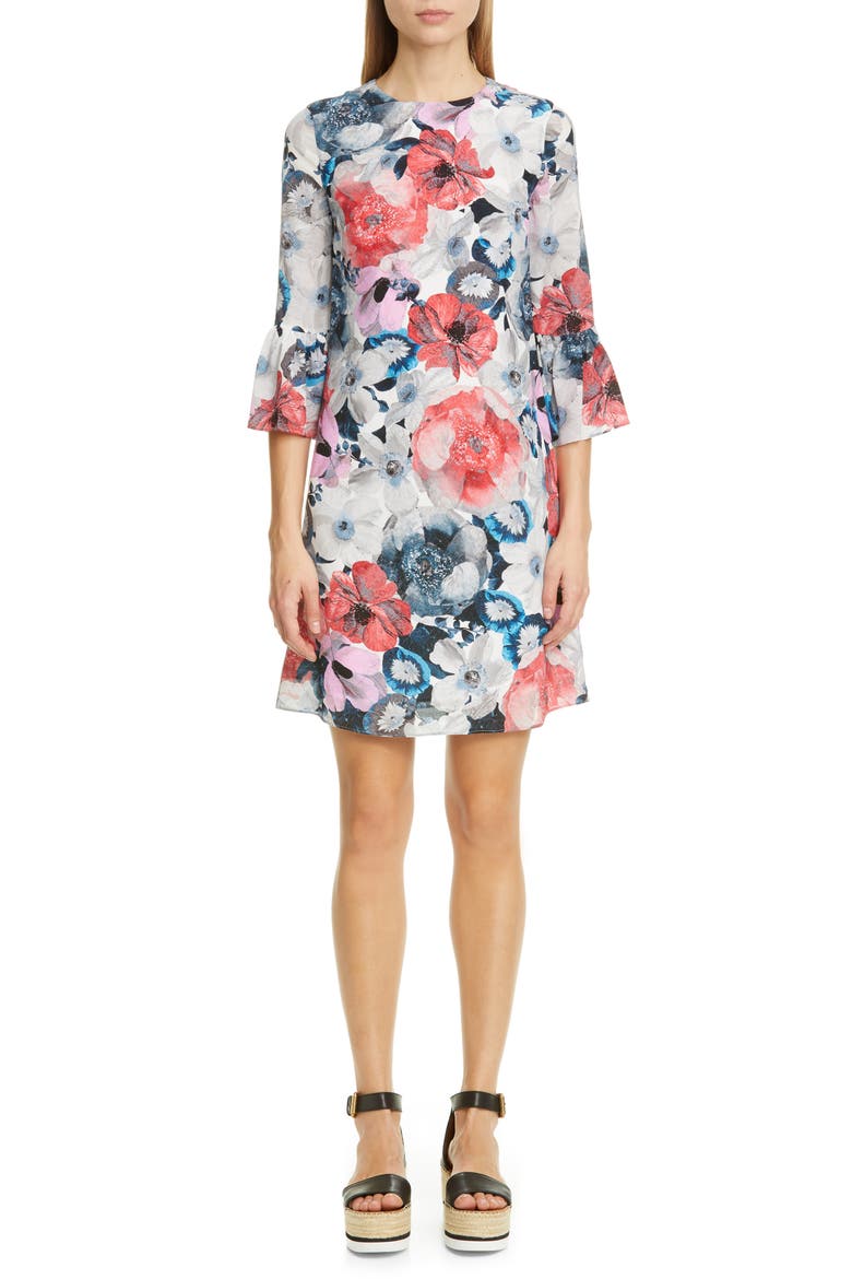 Floral Silk Shift Dress, Main, color, WHITE/ PINK