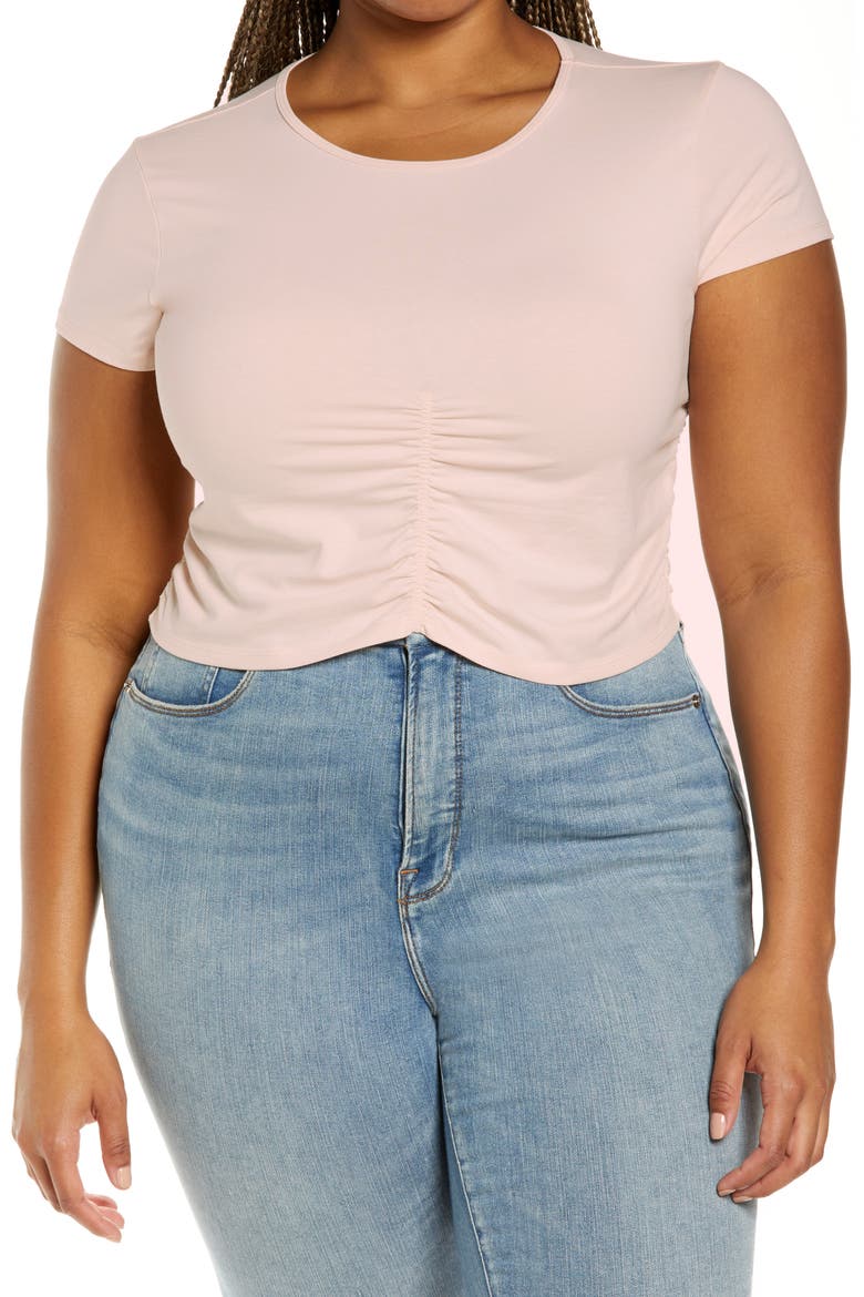 Ruched Organic Cotton Crop T-Shirt, Main, color, PINK CREOLE