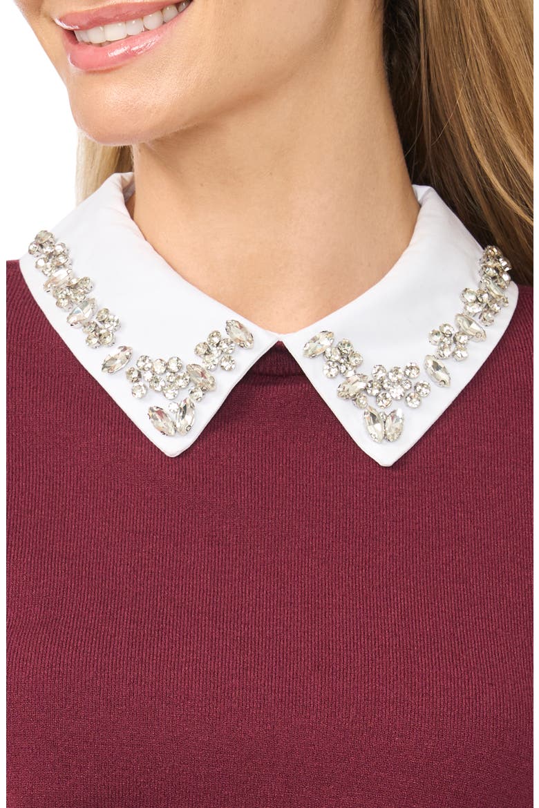 Jewel Collar Twofer Sweater, Alternate, color, CRISP MERLOT