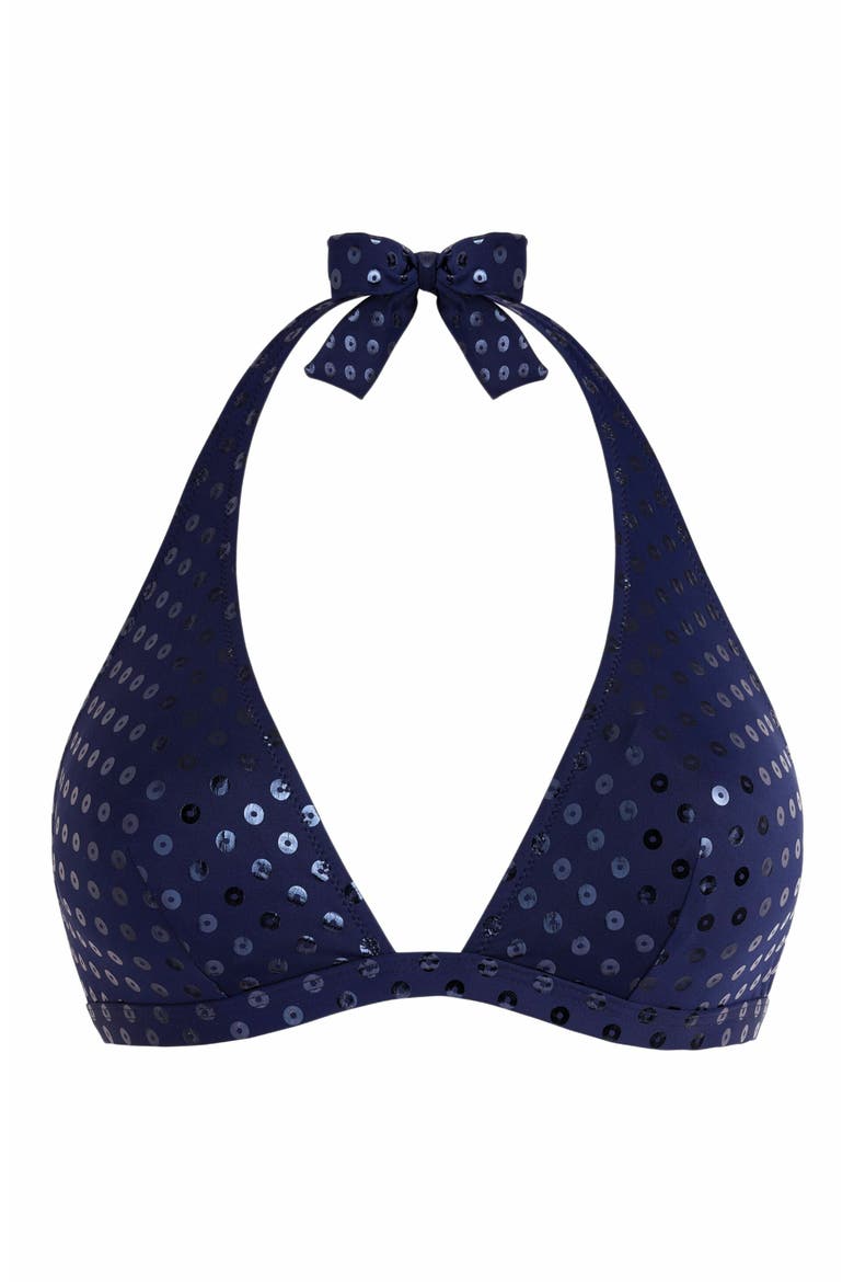 Women's Sparkling Halter Relief Bikini Top, Alternate, color, BLEU MARINE