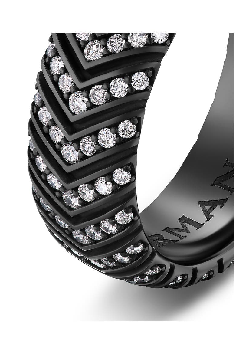 Men's Chevron Band Ring in Black Titanium with Diamonds, 8mm, Alternate, color, BLACK