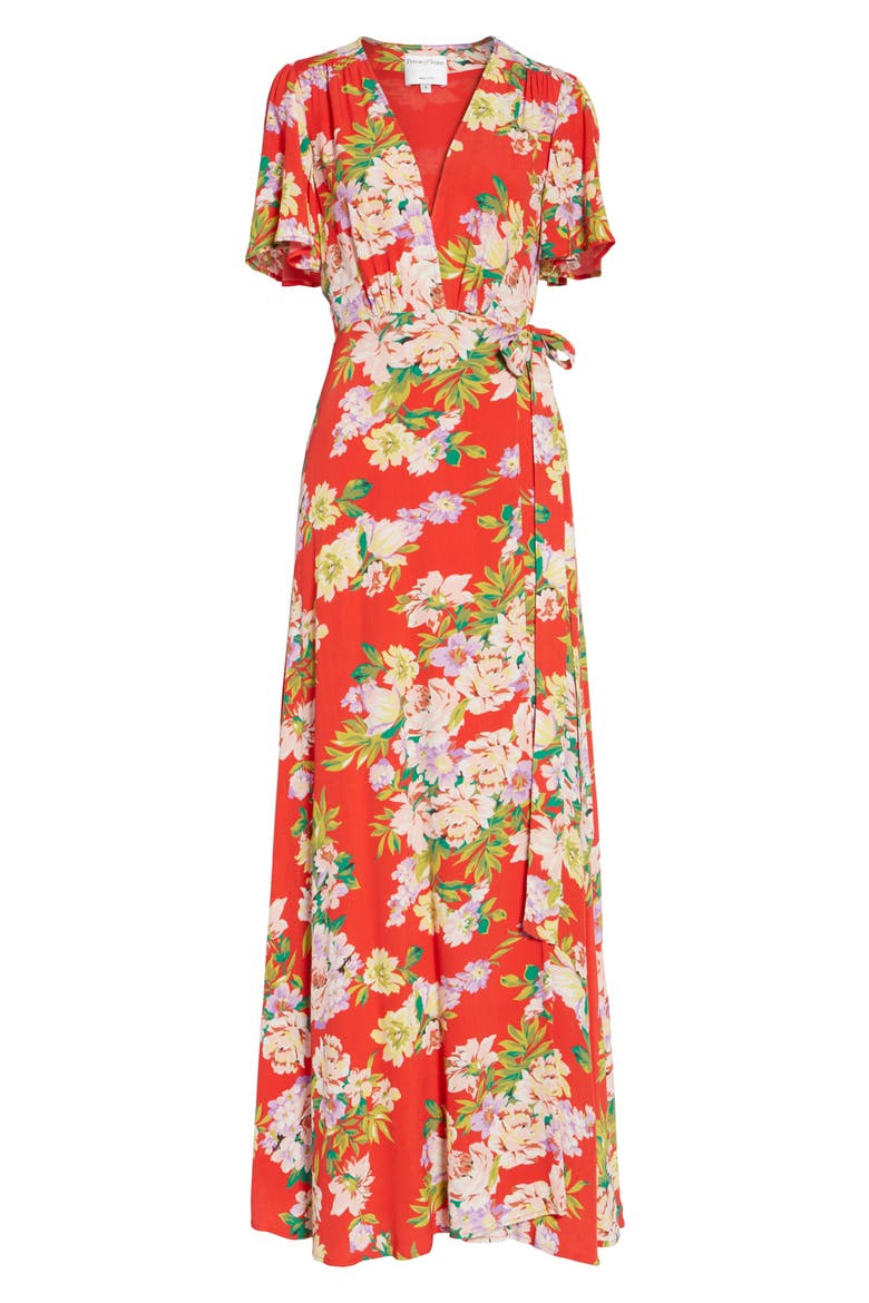 Plaza Wrap Maxi Dress, Alternate, color, RED