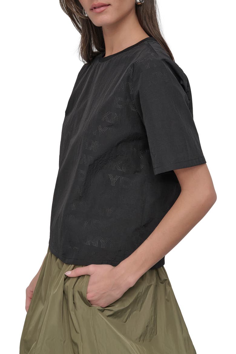 Peforated Logo Boxy Nylon T-Shirt, Alternate, color, BLACK
