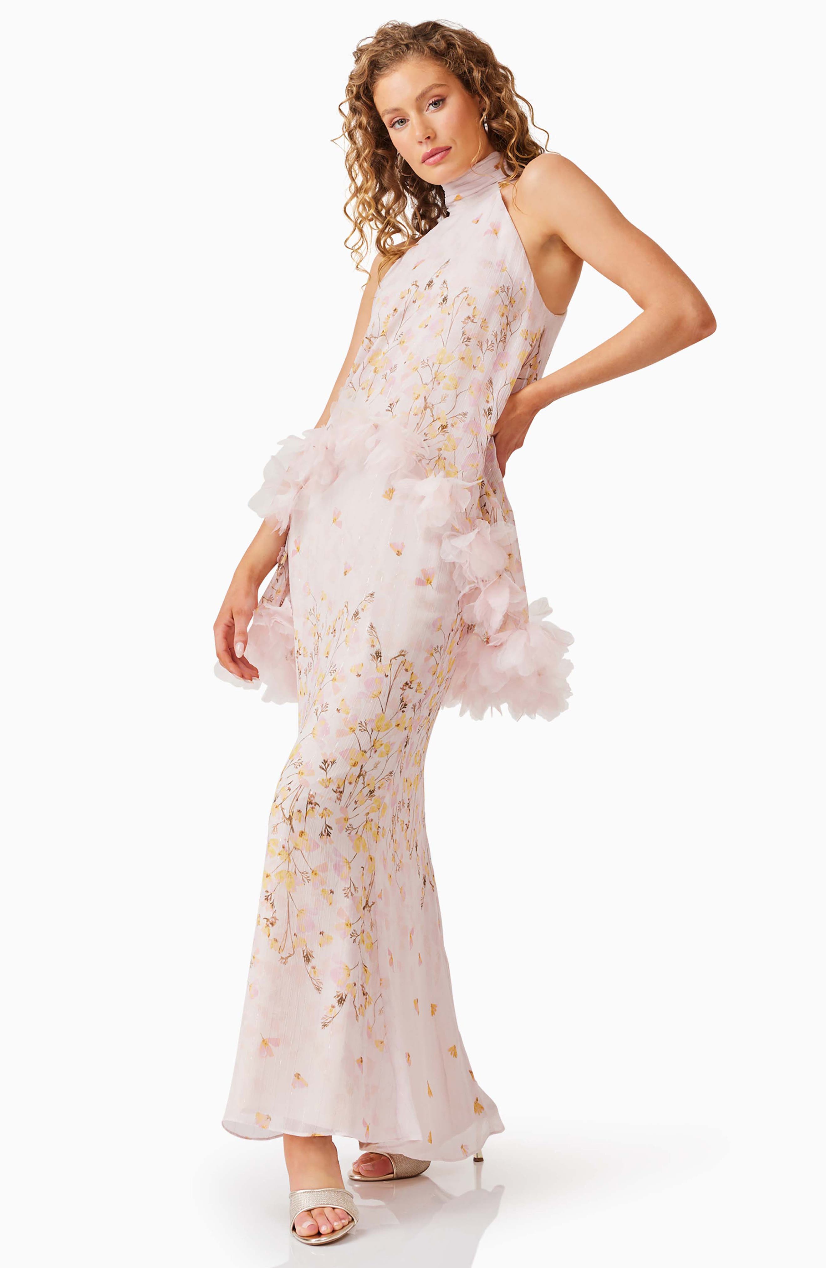 elliatt tulsia capelet maxi dress ELLIATT Tulsia Cape Maxi Dress in Pink