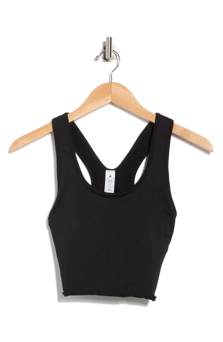 YOGALICIOUS Seamless Hollywood Lettuce Edge Racerback Bralette, Alternate, color, Black