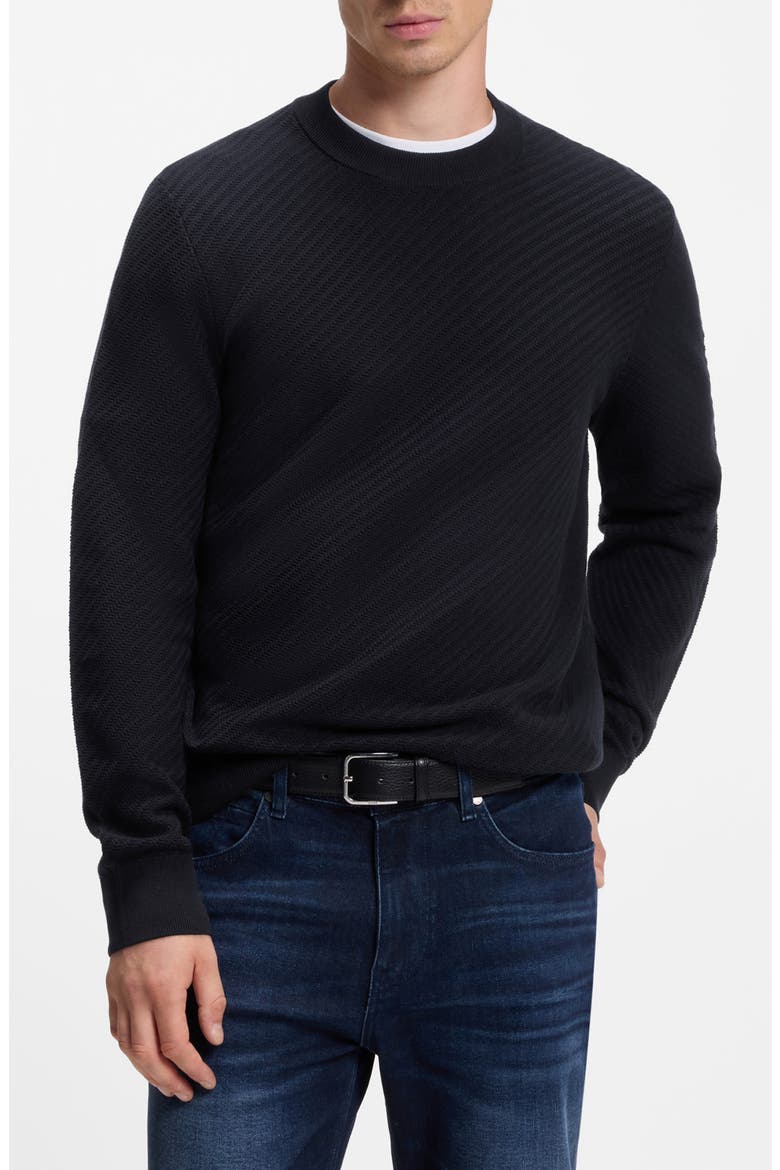 H-Lofranco Textured Cotton Crewneck Sweater, Main, color, DARK BLUE