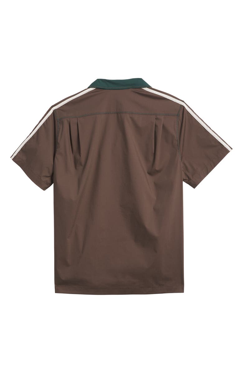 ADIDAS ORIGINALS X CLOT BY EDISON CHEN Colorblock Stretch Cotton & Nylon Camp Shirt, Alternate, color, Green/ Dark Brown