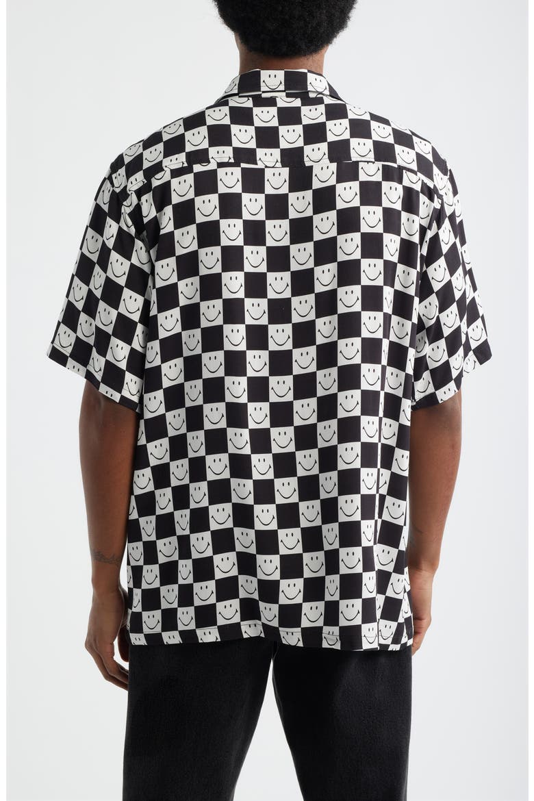 SMILEY® Checkerboard Print Camp Shirt, Alternate, color, BLACK/ WHITE