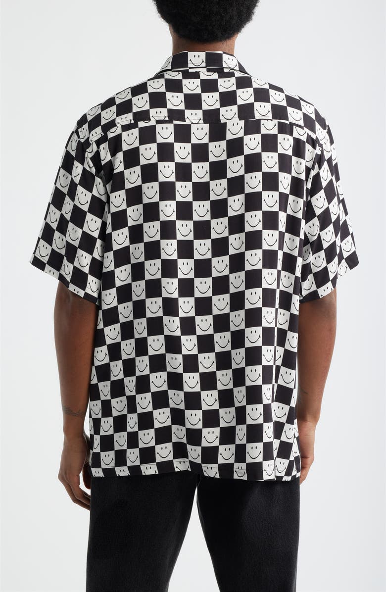 MARKET SMILEY<sup>®</sup> Checkerboard Print Camp Shirt, Alternate, color, Black/ White