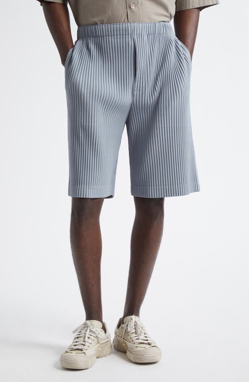 Issey Miyake Ns Gray Blue Pleats Regular-fit Knitted Shorts In Gray Blue