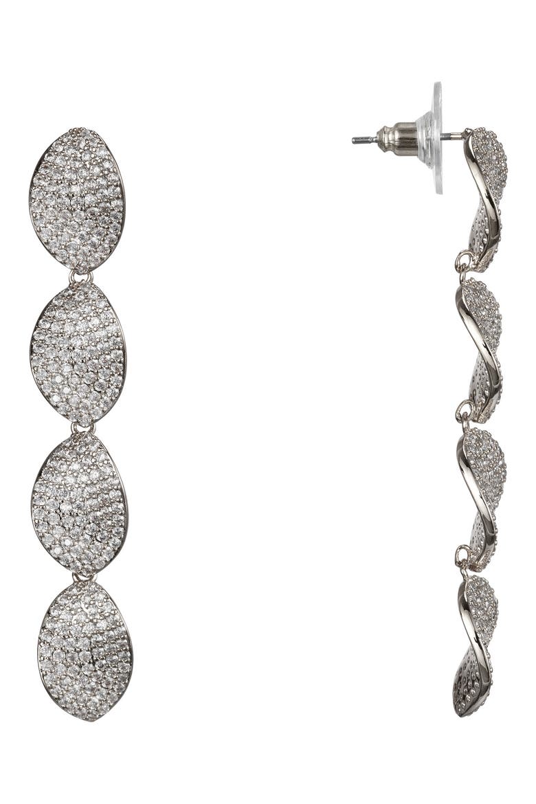 Linear Petal Drop Earrings, Main, color, RHODIUM/ WHITE CZ