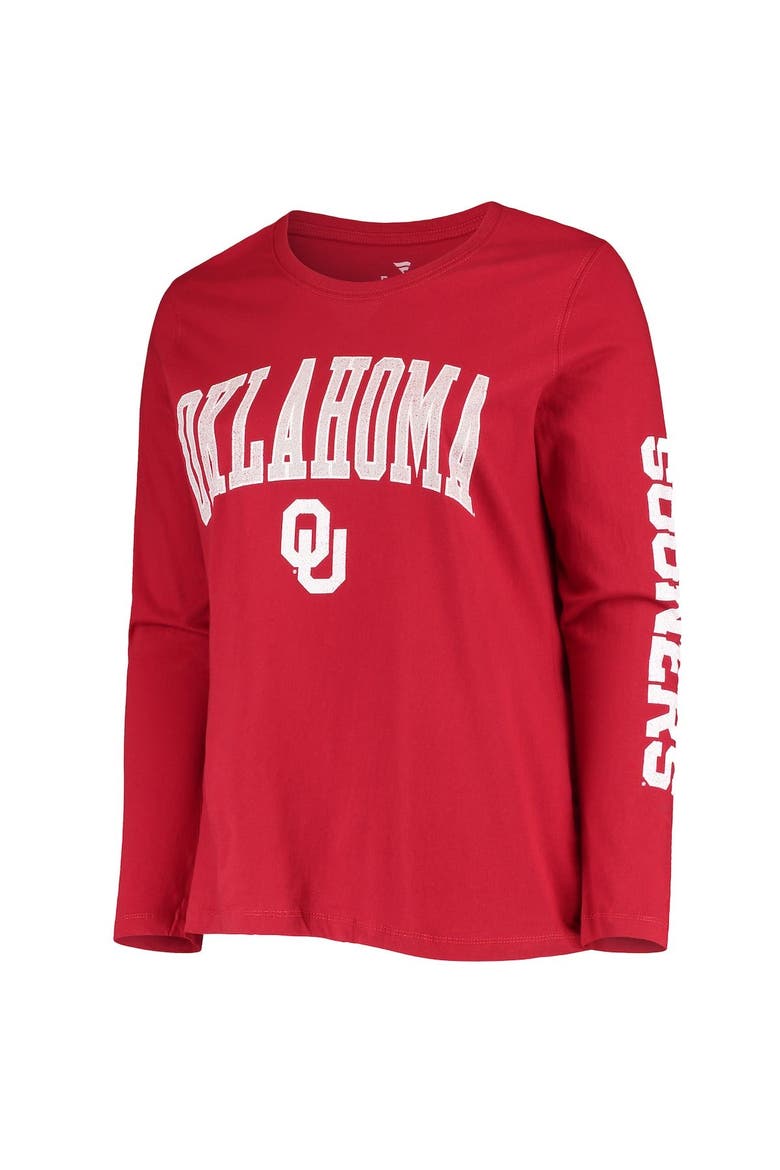 Women's Crimson Oklahoma Sooners Plus Size Campus Arch Logo 2-Hit Scoop Neck Long Sleeve T-Shirt, Alternate, color, Crimson