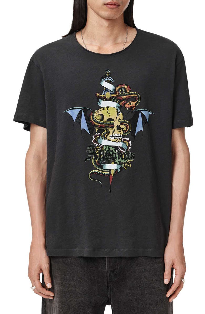 AllSaints Sabre Cotton Graphic T-Shirt, Main, color, Washed Black