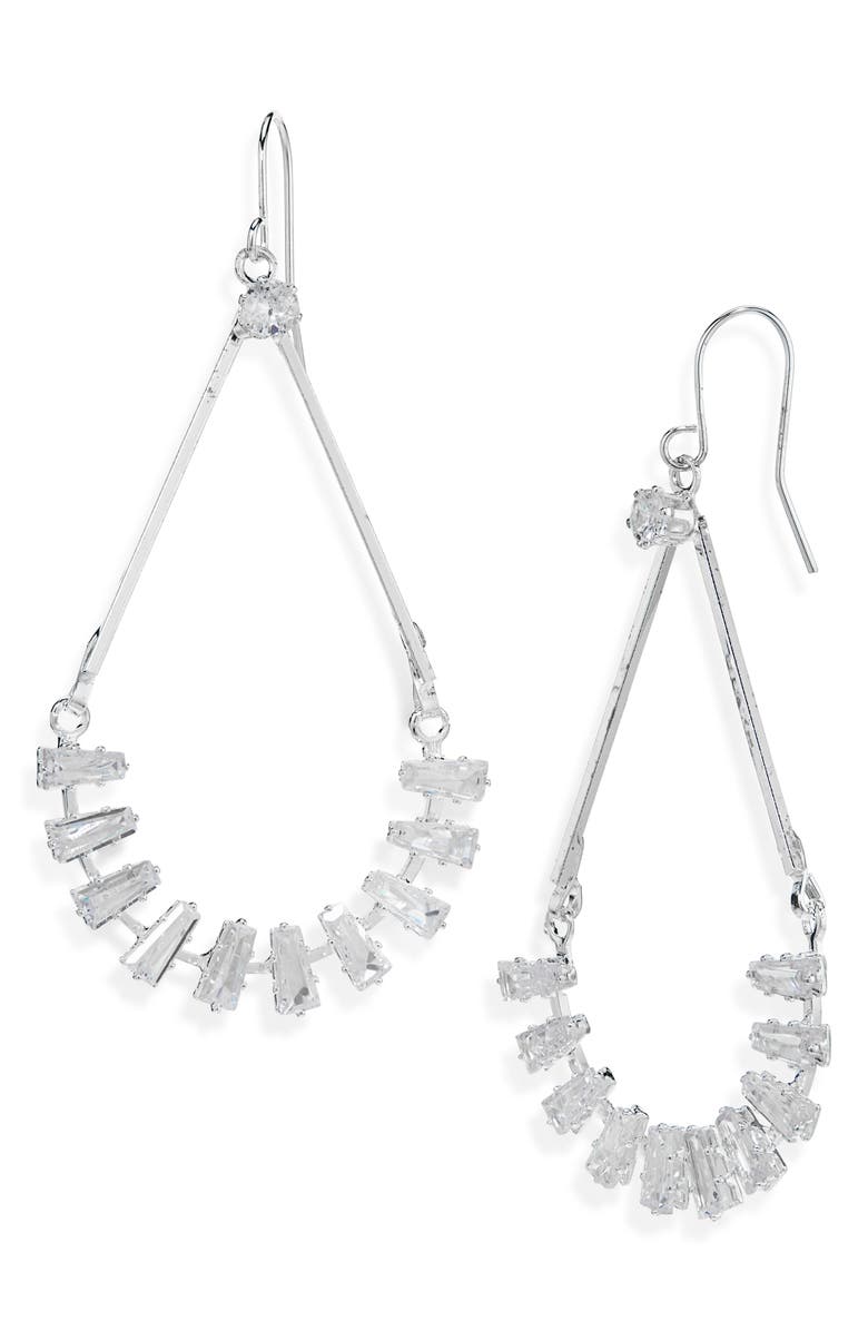 Tasha Cubic Zirconia Drop Earrings, Main, color, Silver Cubic Zirconia