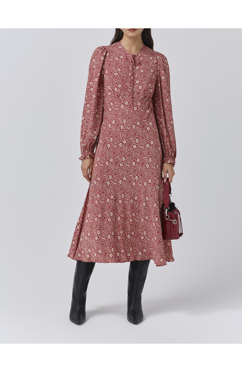 Ghost London Stella Floral Crepe Tie Front Midi Dress, Alternate, color, Red Ditsy