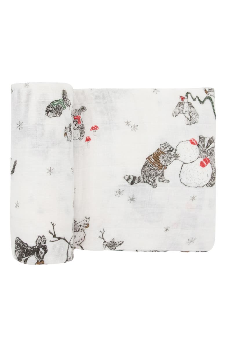 little unicorn Cotton Muslin Swaddle Blanket, Alternate, color, Snow Day