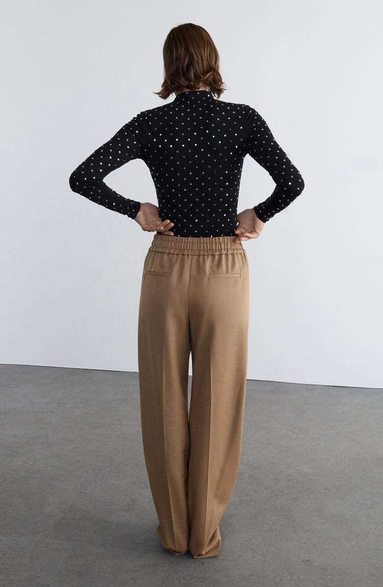 MANGO Selection Crystal Embellished Long Sleeve Bodysuit, Alternate, color, Black