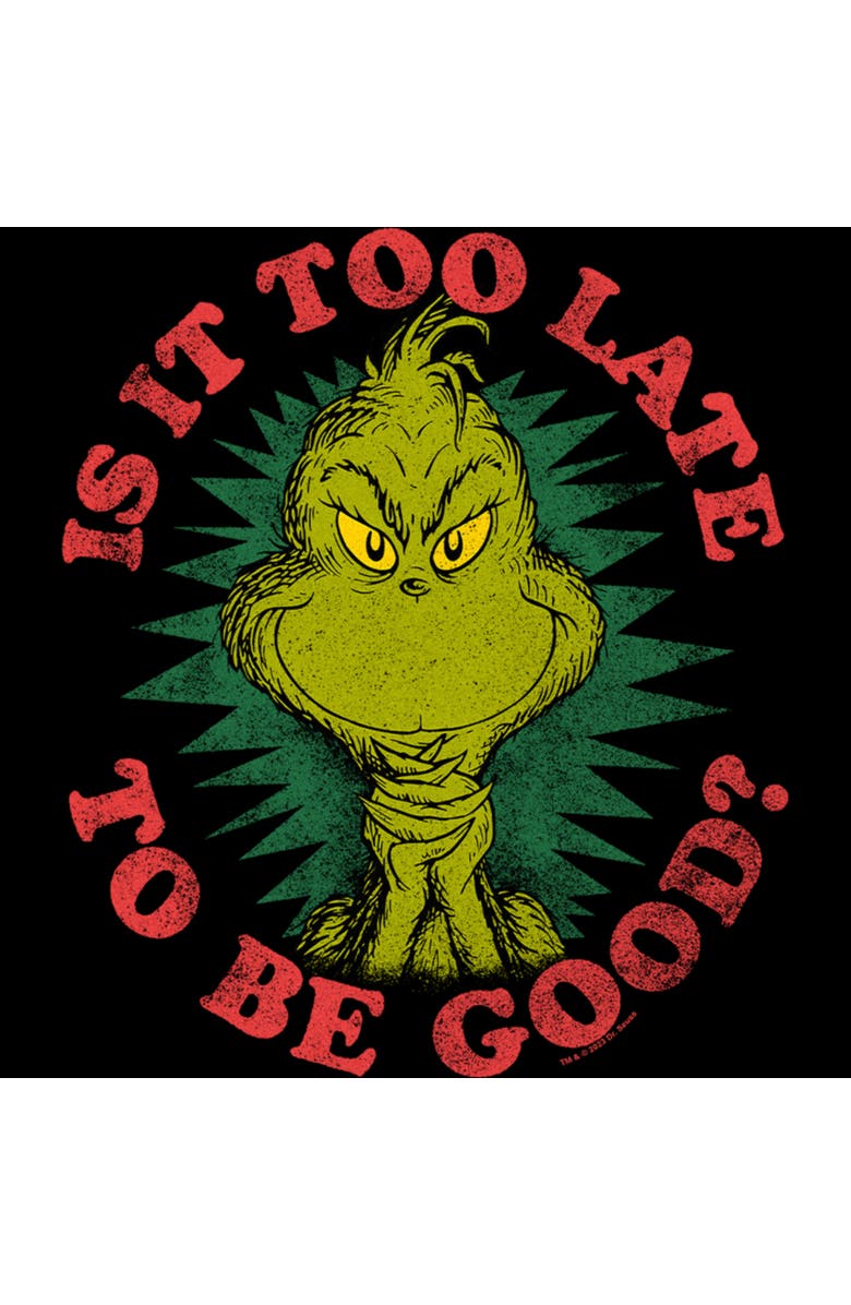 The Grinch Men's The Grinch Christmas Is It Too Late to Be Good Graphic T-Shirt, Alternate, color, Black