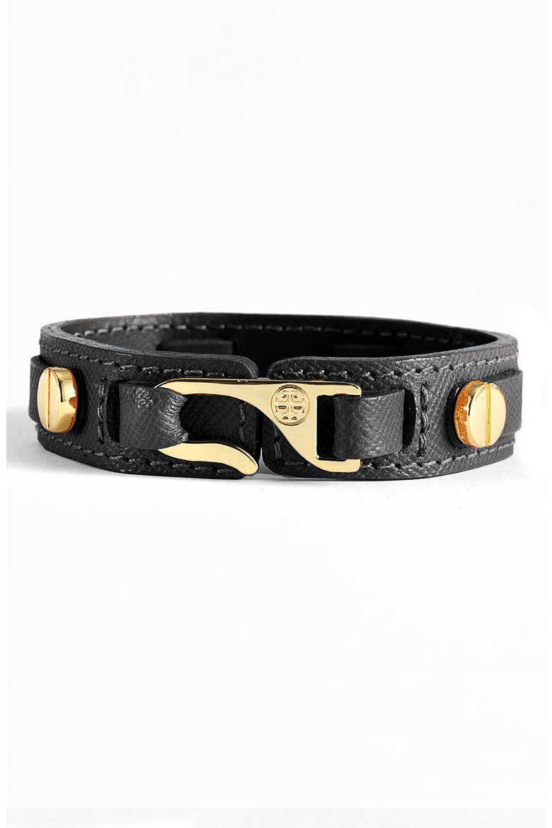 'Hook' Leather Wrap Bracelet, Main, color, BLACK