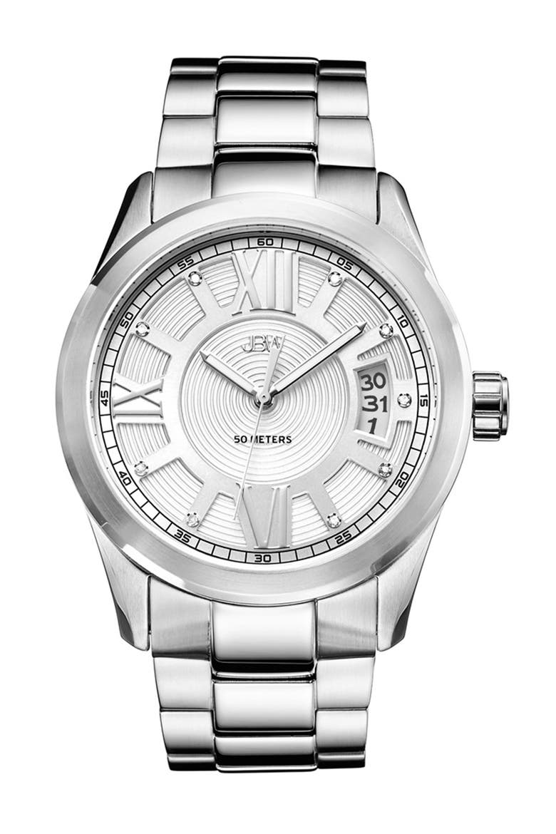 Men's Bond Stainless Steel Diamond Watch, 44mm - 0.09 ctw, Main, color, SILVER