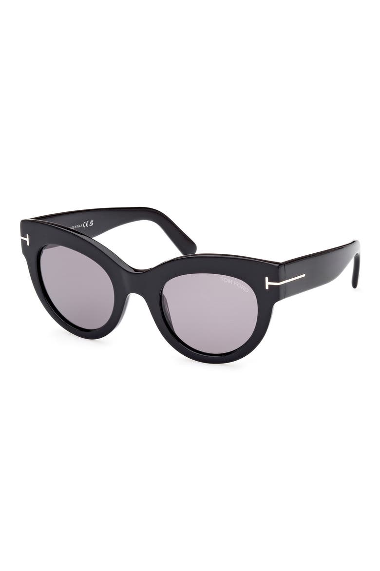 Lucilla 51mm Gradient Cat Eye Sunglasses, Alternate, color, SHINY BLACK / SMOKE SILVER