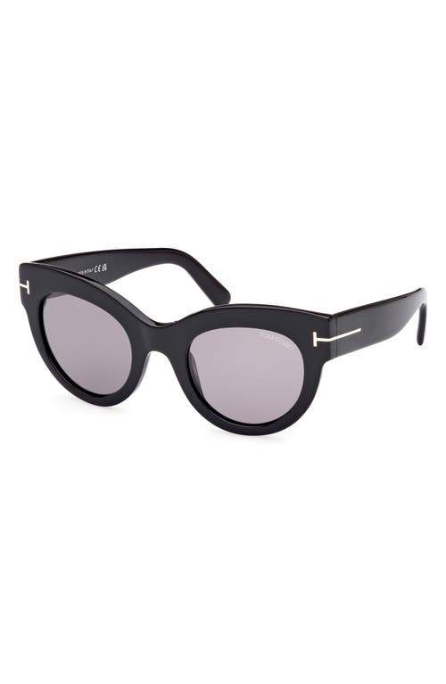 Tom Ford Lucilla Smoke Mirror Cat Eye Ladies Sunglasses Ft1063 01c 51 In Shiny Black/smoke Silver