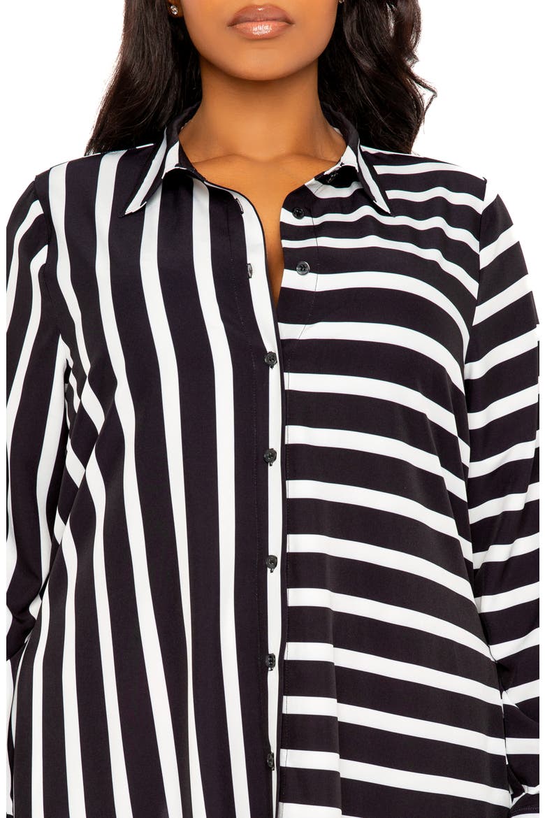 Long Sleeve Button-Up Maxi Shirtdress, Alternate, color, BLACK STRIPE