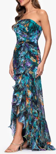 Xscape Evenings Pleated Ruffle Strapless Mermaid Gown