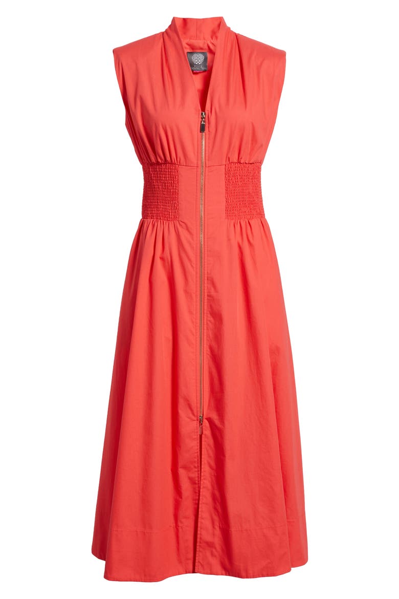 Smock Waist Cotton Midi Dress, Alternate, color, POP