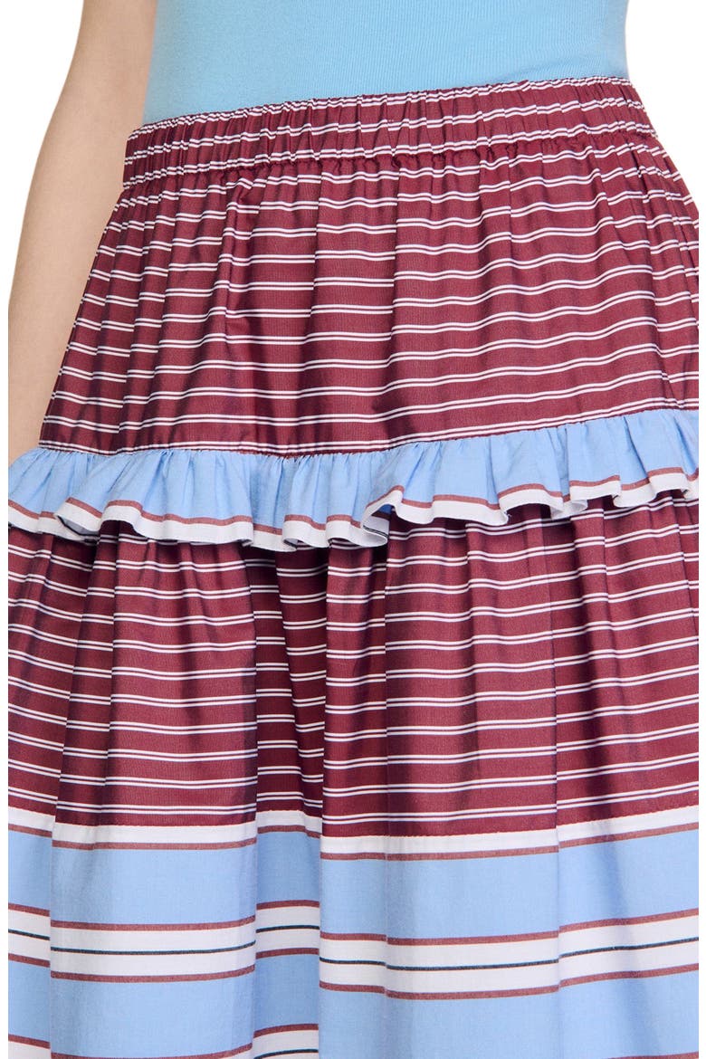 Long striped cotton skirt, Alternate, color, Burgundy / white