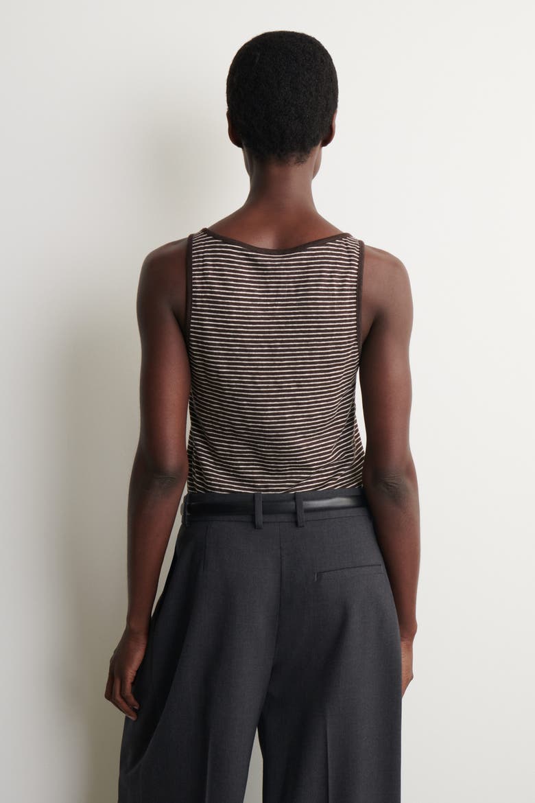 Linen-jersey Tank Top, Alternate, color, BROWN / WHITE / STRIPED