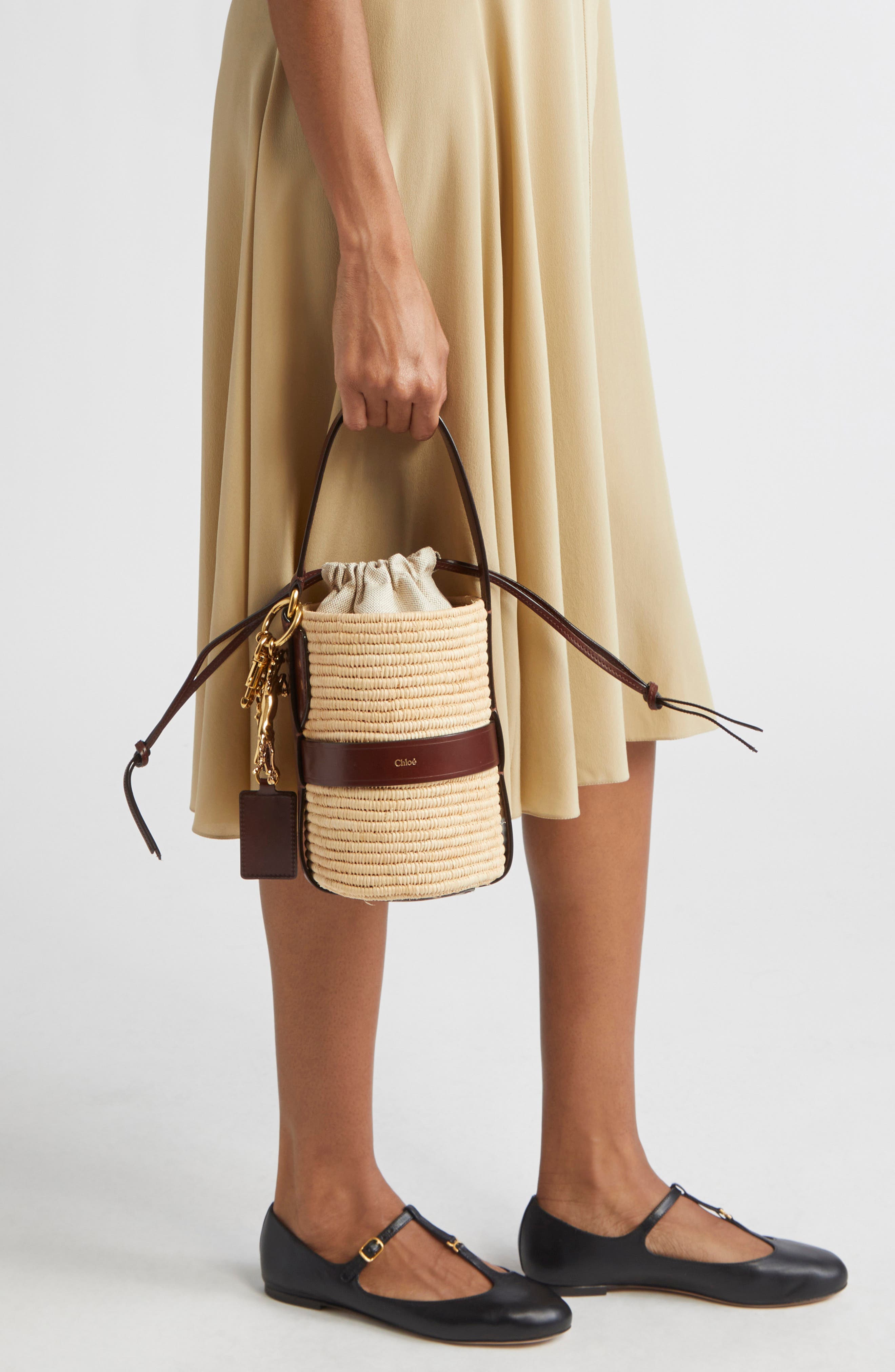 Chloé Small Kerala Straw & Leather Bucket Bag, Alternate, color, 