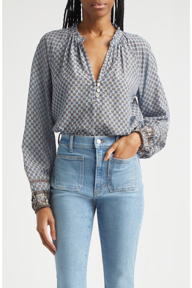 Linds Split Neck Top, Main, color, BLUE JAY MULTI