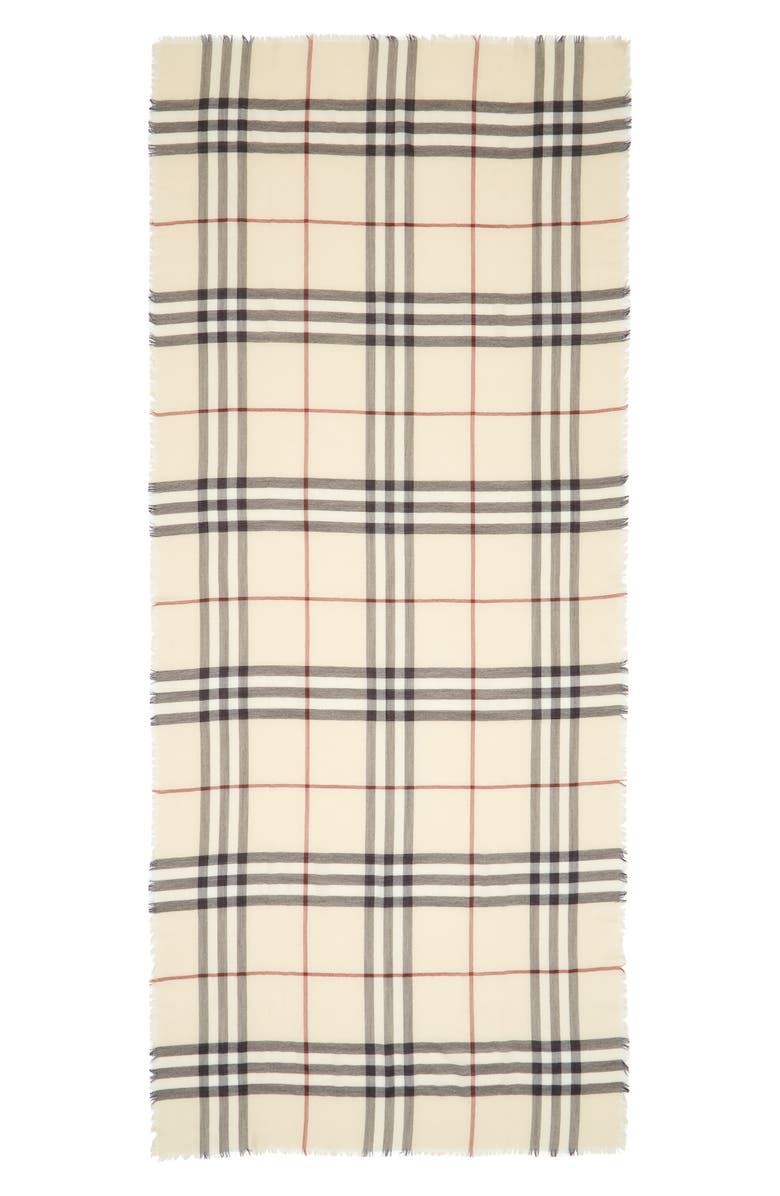 Burberry Check Lightweight Wool Scarf, Main, color, Stone