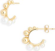 NORDSTROM RACK Ball & Faux Pearl Beaded 'C' Hoop Earrings