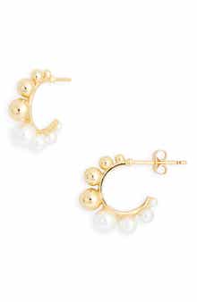 NORDSTROM RACK Ball & Faux Pearl Beaded 'C' Hoop Earrings