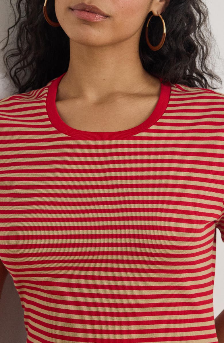 Lauren Ralph Lauren Stripe Cotton Blend Rib T-Shirt Dress, Alternate, color, Cruise Red/ Birch Beige